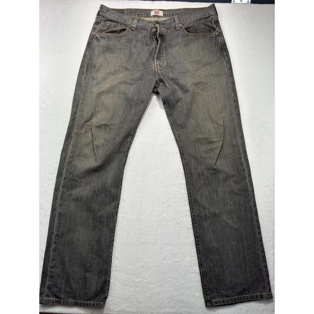 Levis 501 Jeans Mens 38x34 Gray Button Fly Straight Leg Denim Charcoal Wash XX